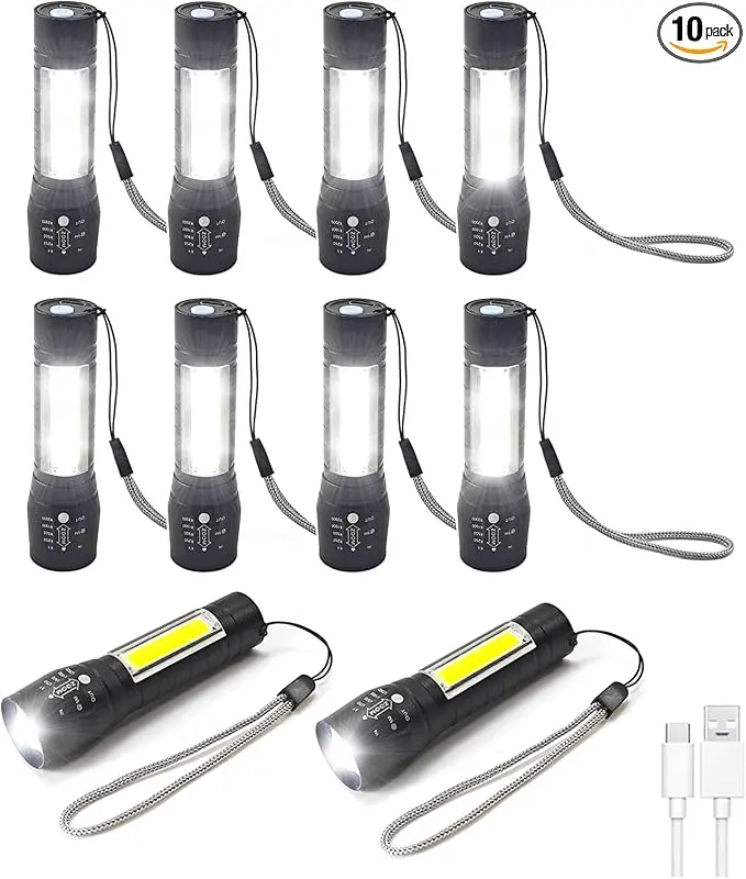 10 Pack LED Rechargeable Flashlight, Super Bright Small Mini Camping