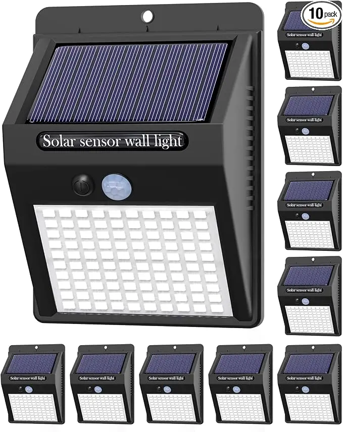 10 Pack Outdoor Solar Lights, 3 Modes/100LED Wireless Solar Security Lights
