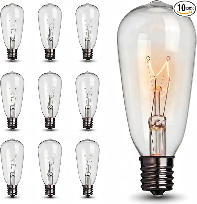 10 Pack ST40 Replacement Bulbs for Outdoor String Lights, 7W E17 Intermediate