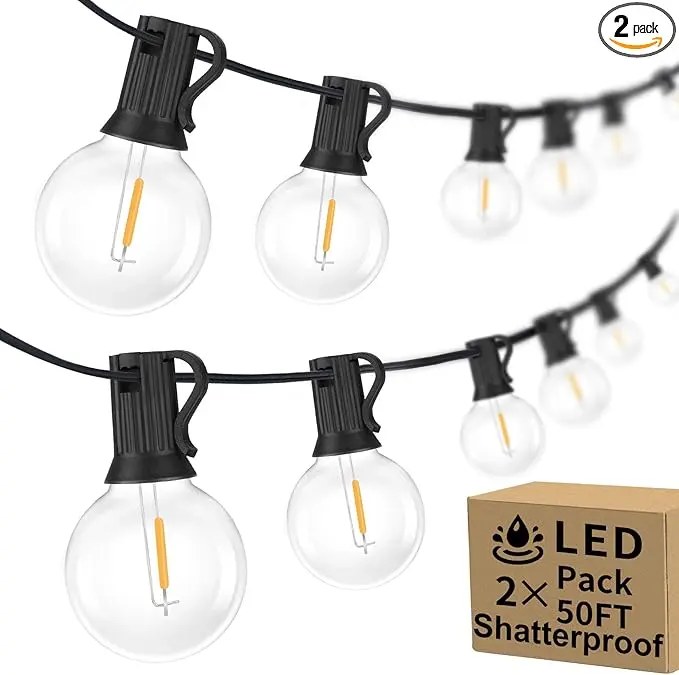 100ft 2-Pack Outdoor G40 LED Globe String Lights Dimmable Waterproof