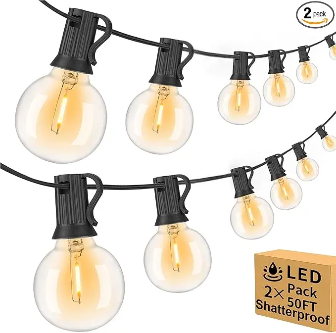 100ft Outdoor String Lights Waterproof/Connectable/Dimmable