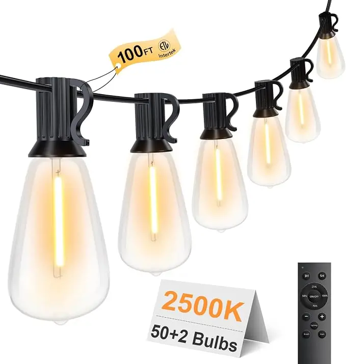 100FT Remote Outdoor String Lights