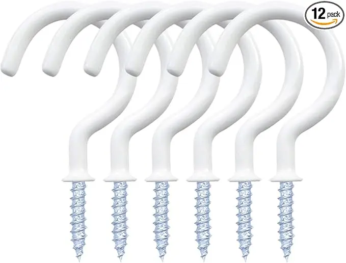 12 Pack Vinyl Coated Ceiling Hooks, Screw-in Mug Hooks