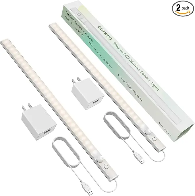 14" Slim USB Plug-in LED Motion Sensor Light Indoor, Bright & Dimmable Under