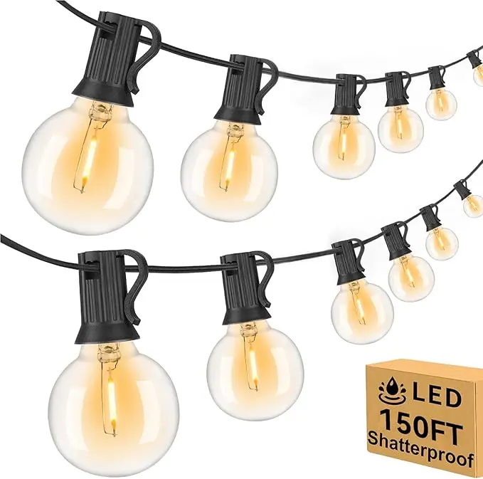 150ft Outdoor String Lights Waterproof/Connectable/Dimmable LED Shatterproof