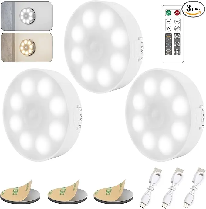 16 LEDs Under Cabinet Lights, 3 Pack Wireless Motion Sensor Rechargeable Light