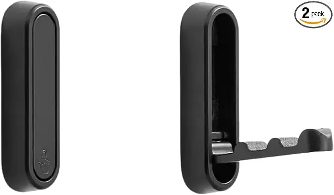 2 Pack Folding Wall Hooks, Foldable Black Coat Hooks