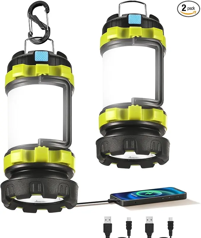 2 Pack LED Camping Lantern Flashlight Rechargeable, Consciot Portable Torch
