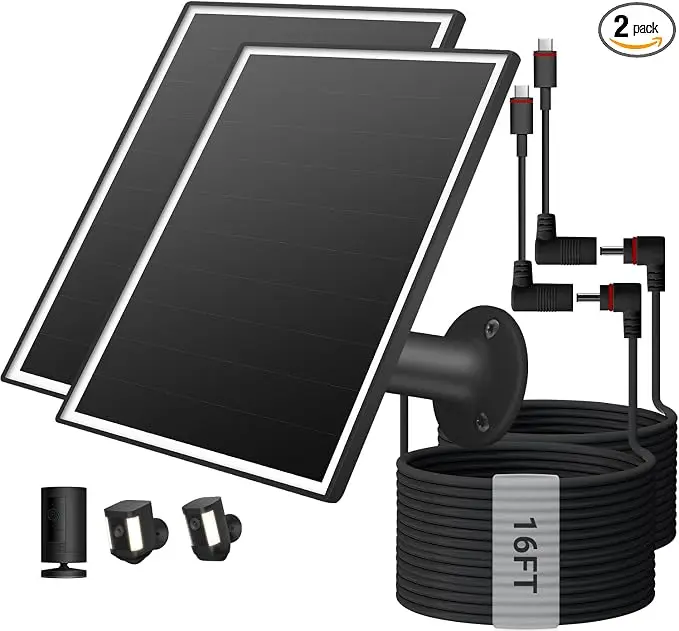 2 Pack Solar Panel for Ring Camera, 6W Solar Charger