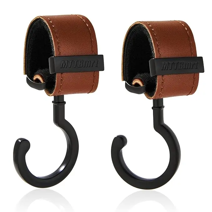 2 Pack Stroller Hooks, Strong Synthetic Leather Hook-and-Loop