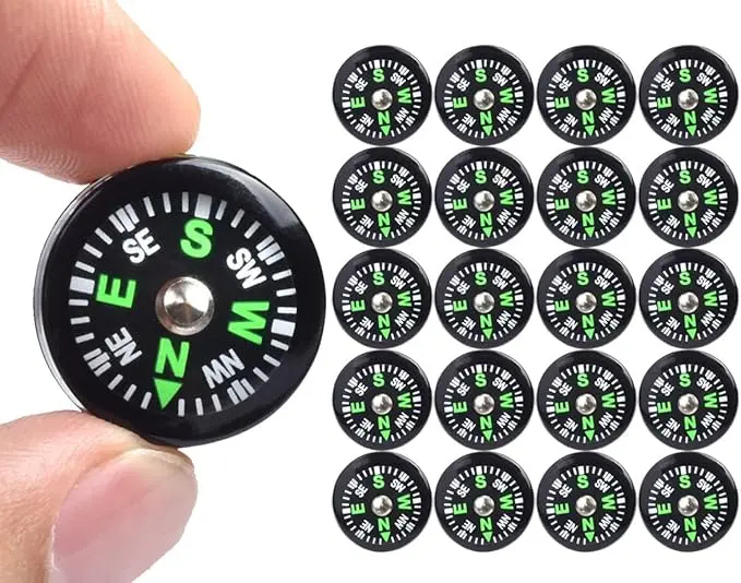 20 Pack Button Compass Mini Pocket Oil Filled Compass