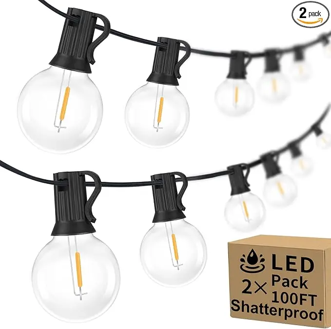 200ft Outdoor G40 LED Globe String Lights Dimmable Waterproof Shatterproof