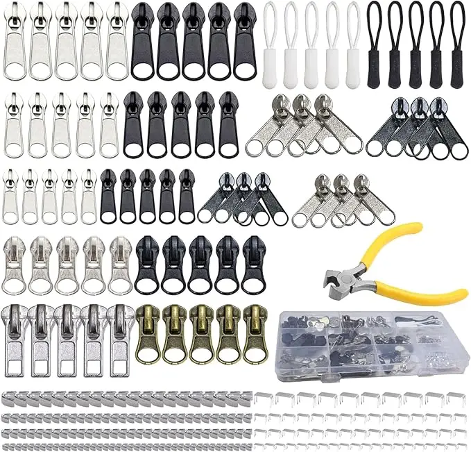 254 Pcs Zipper Repair Kit with Case Include Zipper Replacement and Pull