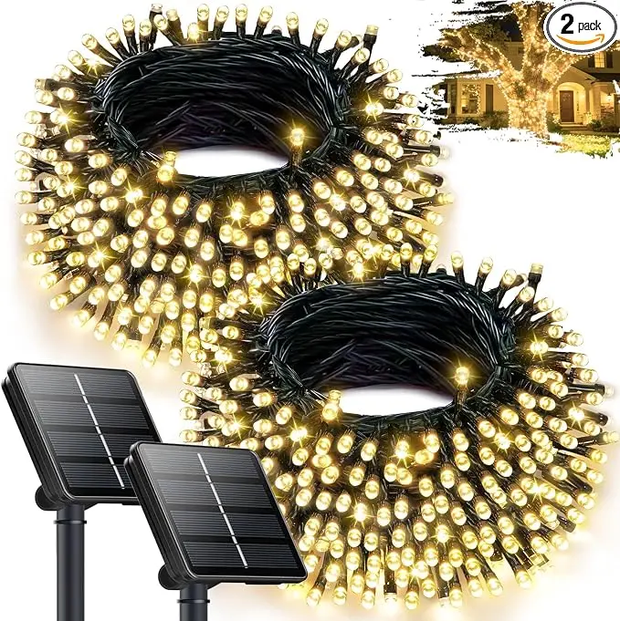 2Pack 240LED Solar String Lights Outdoor | Total 92FT Waterproof Solar