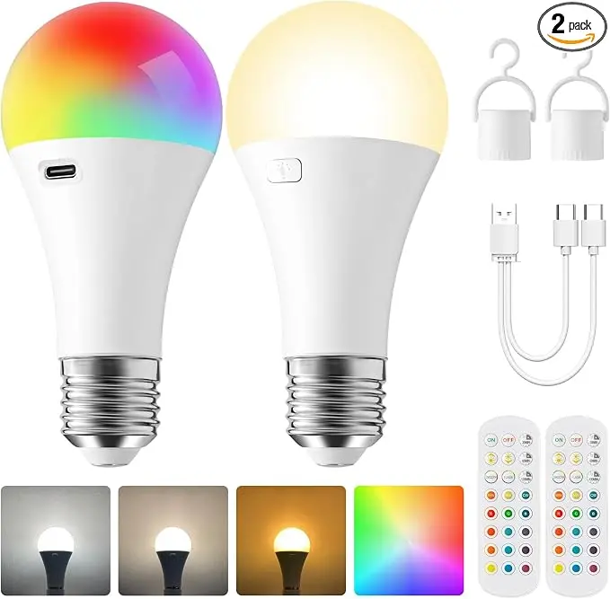 2Pack E26 Rechargeable Light Bulbs