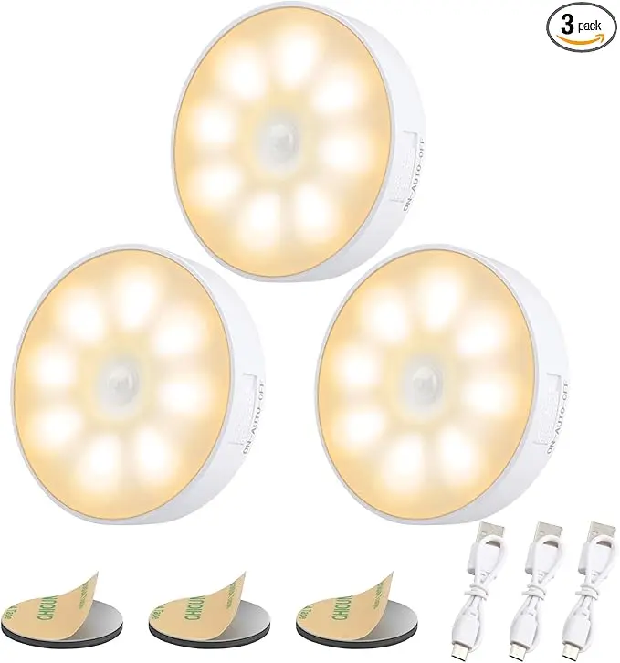 3 Pack Motion Sensor Light, 8 LEDs Rechargeable Night Light,