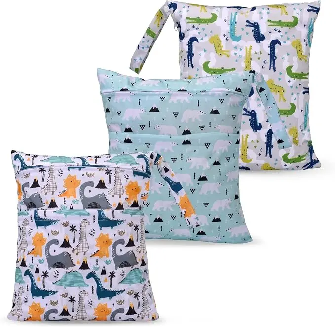 3pcs Cloth Diaper Wet Dry Bags Waterproof Reusable