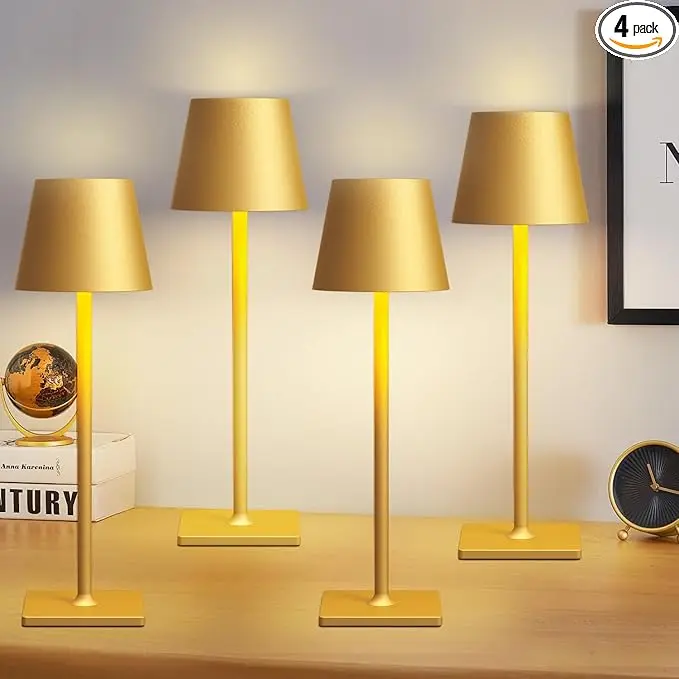 4 Pack Gold Cordless Table Lamps