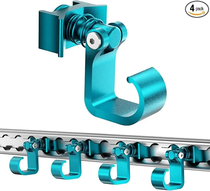 4 Pack L Track Hooks with Single Stud Fitting, Spring-Loaded Adjustable Gear