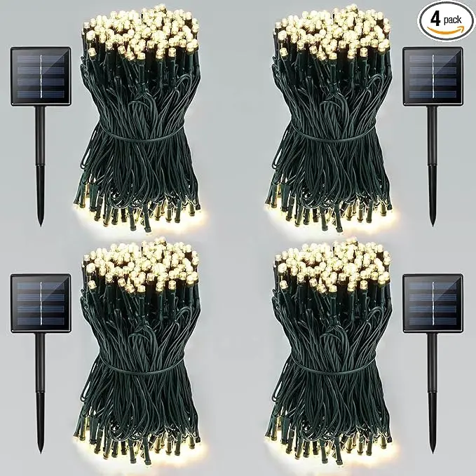 4 Pack Total 800 LED Solar Christmas Lights Outdoor, Solar String Lights