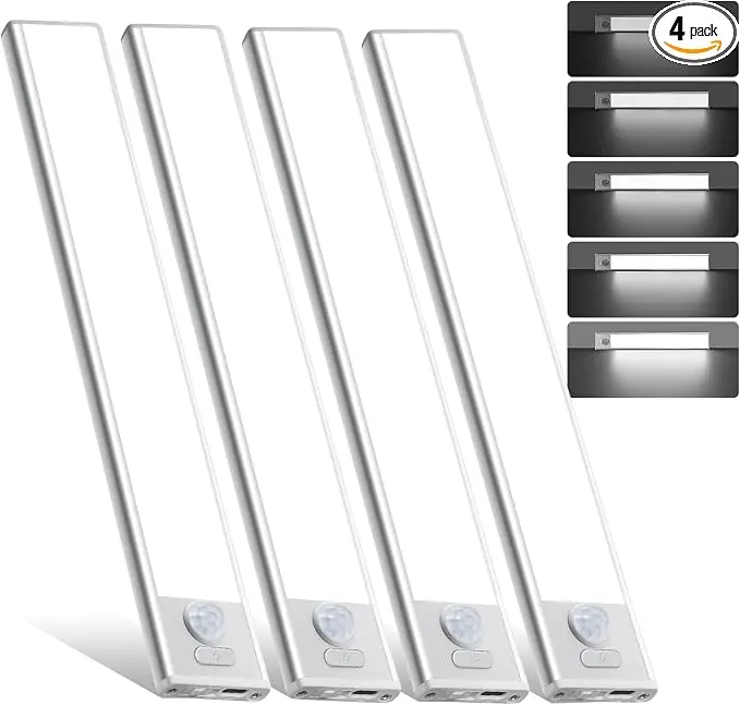 4 Pack Under Cabinet Lighting, Rechargeable Motion Sensor Light Indoor