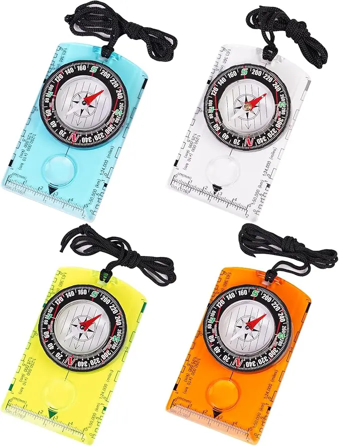 4 Pcs Outdoor Compass with Adjustable Declination, Scale. Multifunctional