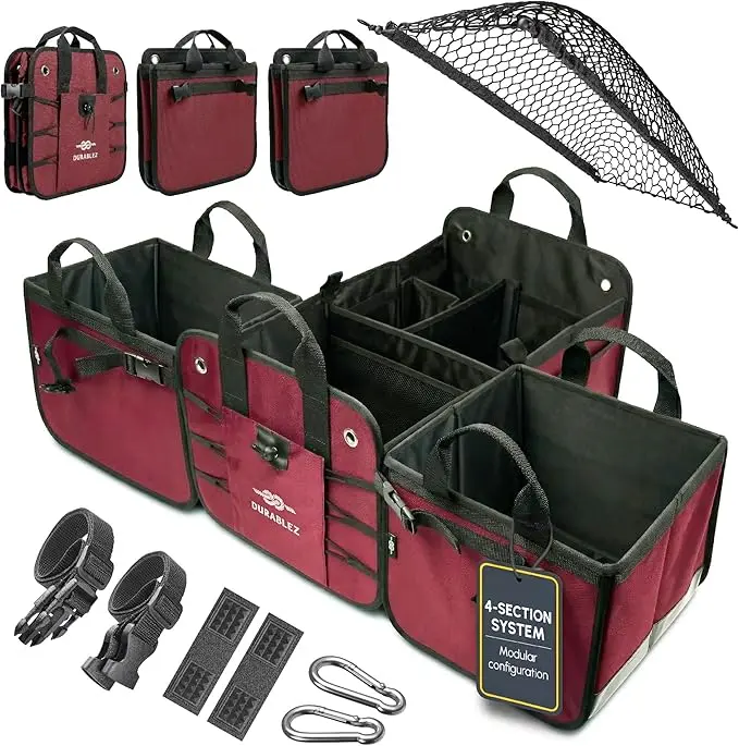4-Section Trunk Organizer for SUV, Sedan – Modular Extra Large Cargo Bin