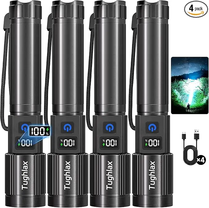 4Pack Rechargeable Flashlights High Lumens 10000LM, Super Bright Flashlight