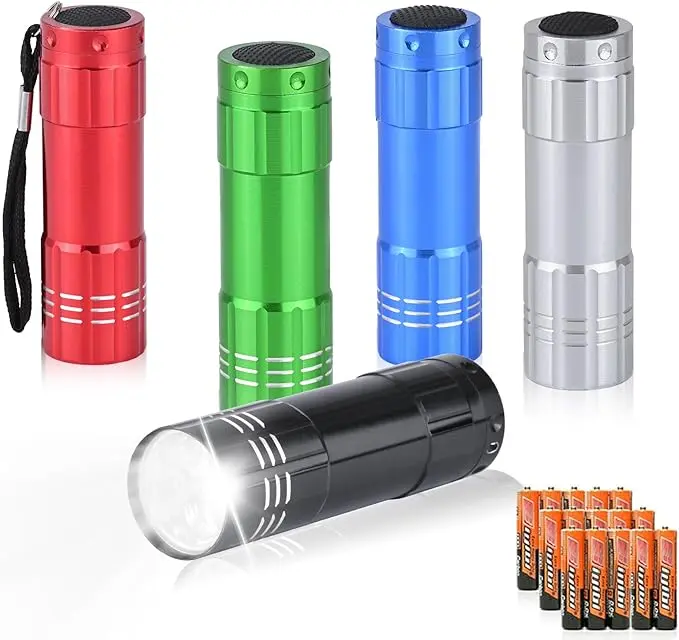 5 Pack of Flashlights 9 LED Mini Aluminum Flashlight Bulk