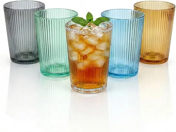 5 PCS Colored Plastic Drinking Glasses, Reusable Acrylic Drinking Cups