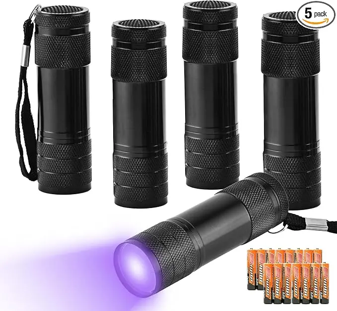 5 Pcs UV Black Light Flashlights Bulk, 9 Led 395-400nm Mini Blacklight Handheld