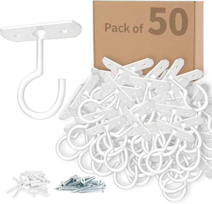 50Pack Ceiling Hooks Bulk for Hanging Plants, 2.5 inches White