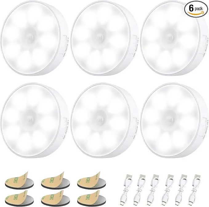 6 Pack Motion Sensor Light Indoor, Electight Night Light USB Rechargeable