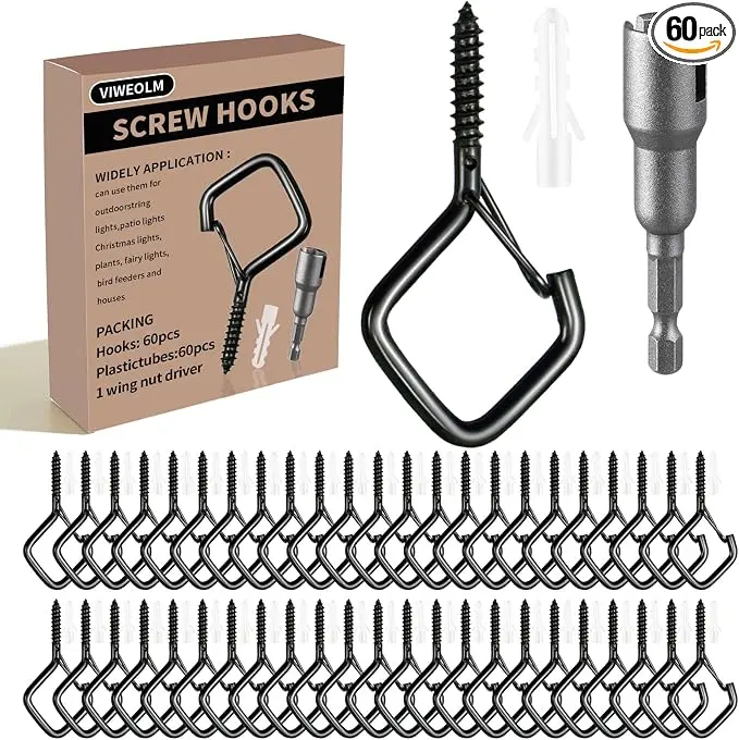 60 Pcs Black Eye Hooks Screw Heavy Duty, Ceiling Hooks