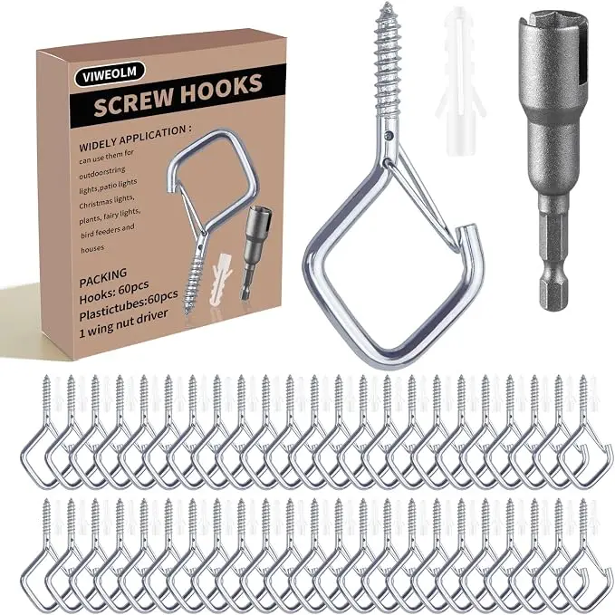 60 Pcs Silver Eye Hooks Screw Heavy Duty, Ceiling Hooks