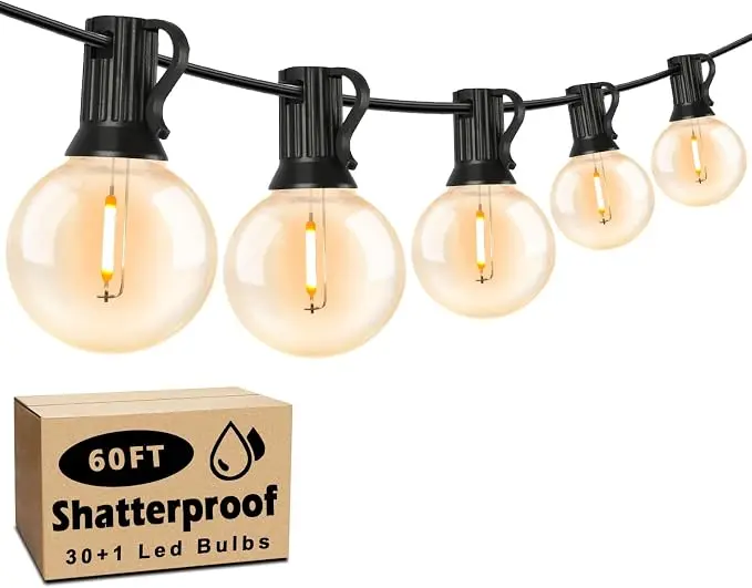 60FT Outdoor String Lights Waterproof, Bright 2700K LED Patio Lights String