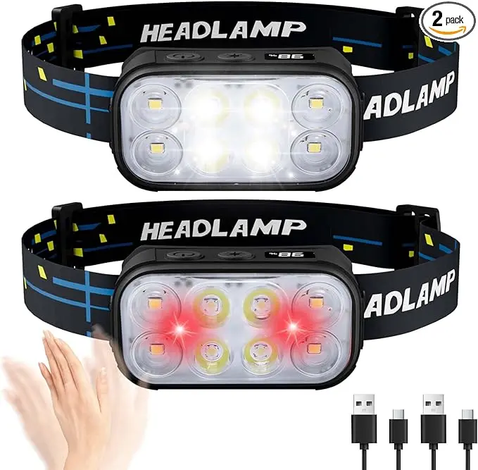 8 LED Headlight Rechargeable 2 Pack