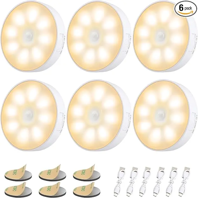8 LEDs Motion Sensor Light Indoor, Night Light USB Rechargeable, 3 Light Modes