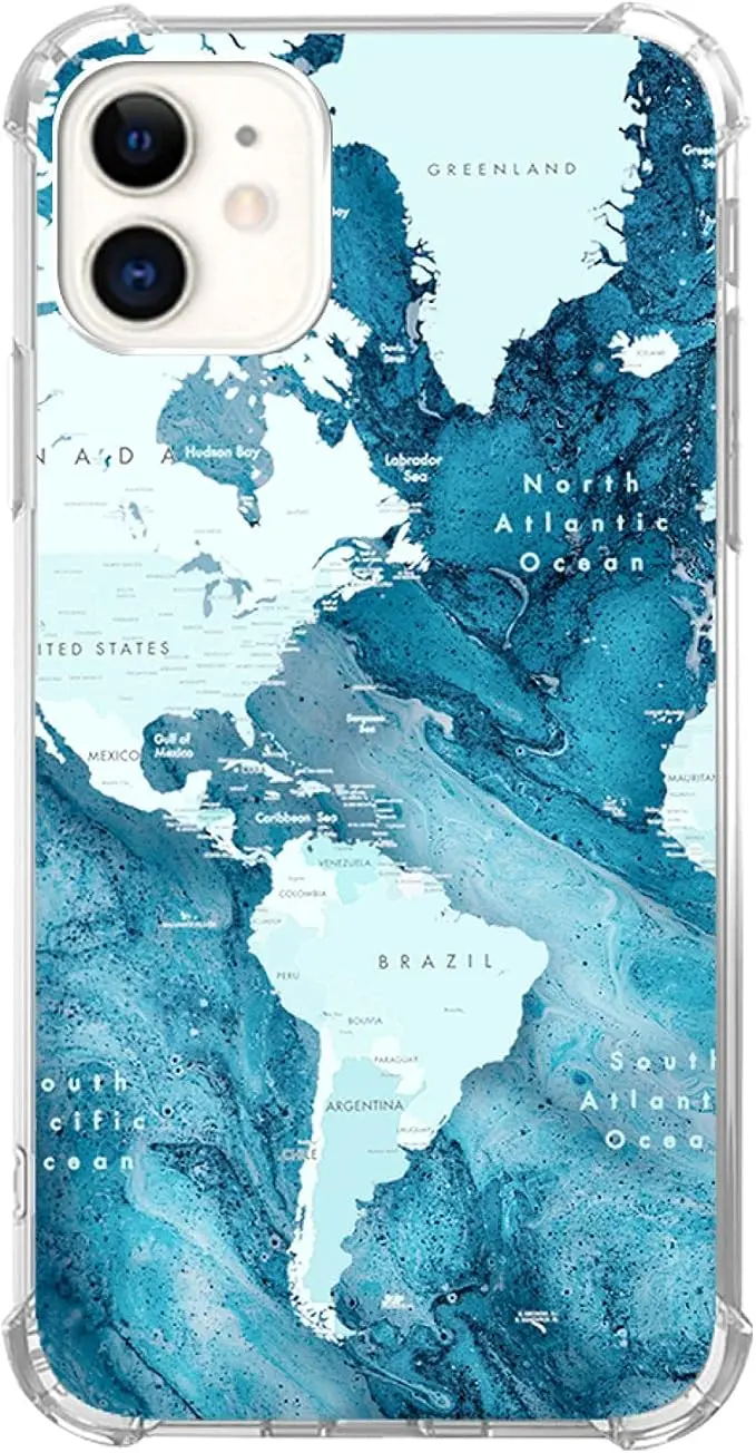 Aesthetic Blue World Map Case for iPhone 11