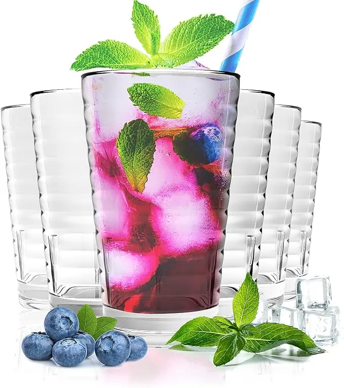ALIMOTA Stackable Drinking Glasses 385ml Set of 6, Dishwasher Safe Acrylic