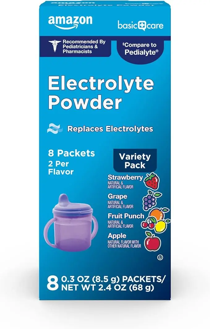 Amazon Basic Care Electrolyte Powder Variety Pack, Fruit Punch, Strawberry
