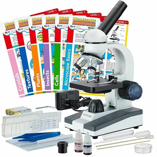 AmScope - 40X-1000X Compound Monocular Student Microscope Set + Slide