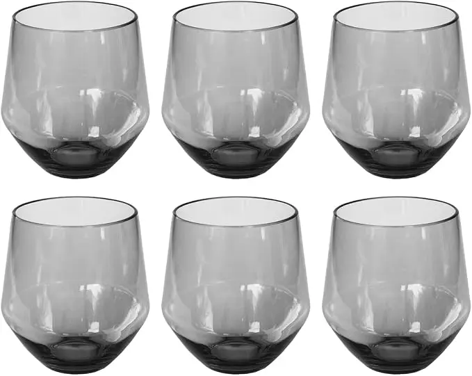 Angle 18 oz Durable Acrylic Stemless Wine Glasses, Shatter-Resistant and