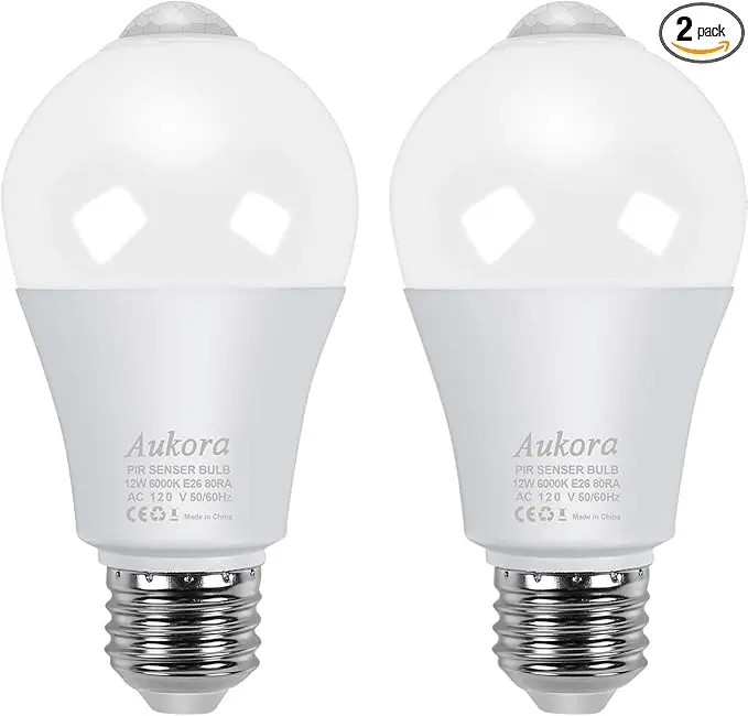 Aukora Motion Sensor Light Bulbs, 12W E26 Motion Activated Dusk to Dawn