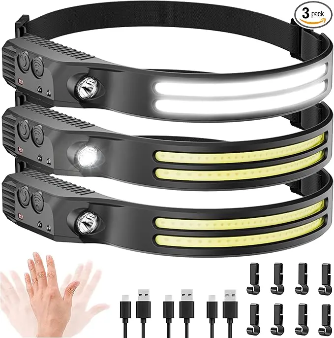 Beccason 3Pack LED Headlamp Rechargeable