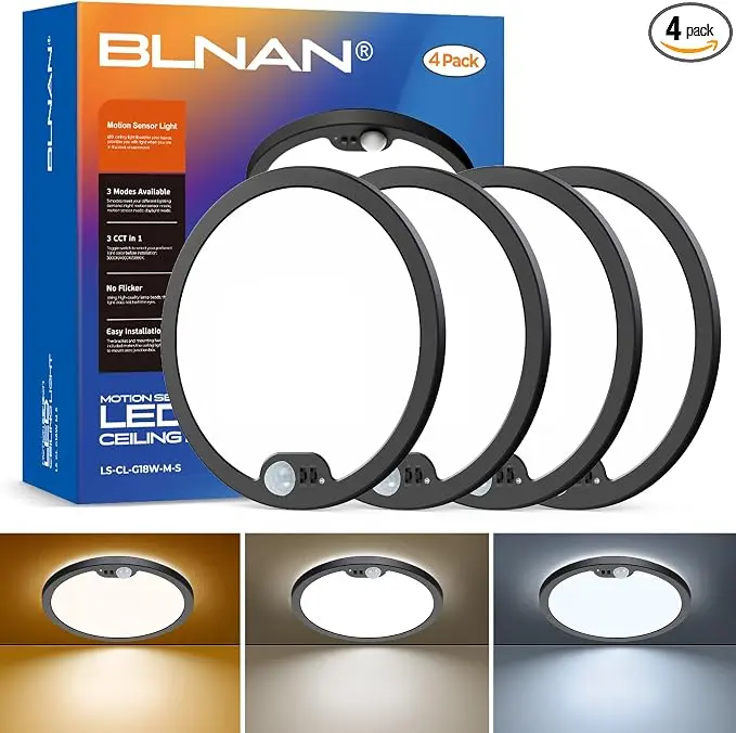 BLNAN Motion Sensor Ceiling Light Wired, 8.7 Inch 3000K 4000K 5000K Selectable