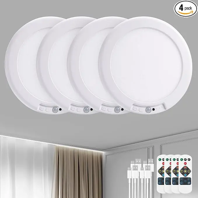 Bojim 4 Pack Rechargeable Battery Operated Ceiling Light Motion Sensor