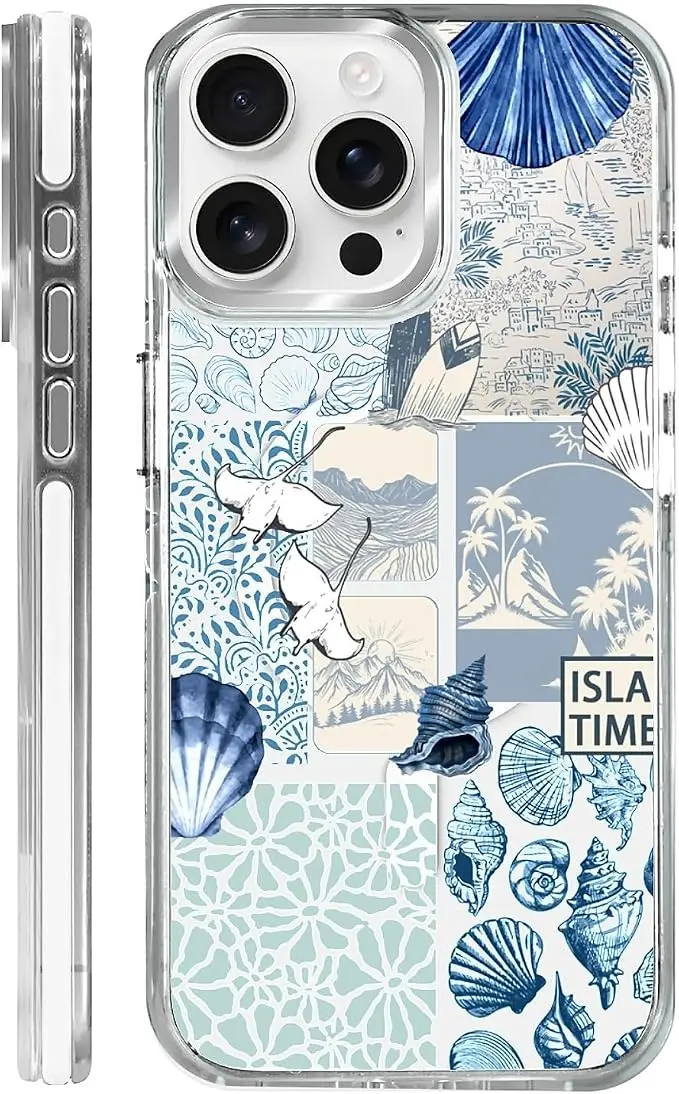 Case for iPhone 14 Pro, Sea Life Ocean Waves Seashell Collage Phone Case