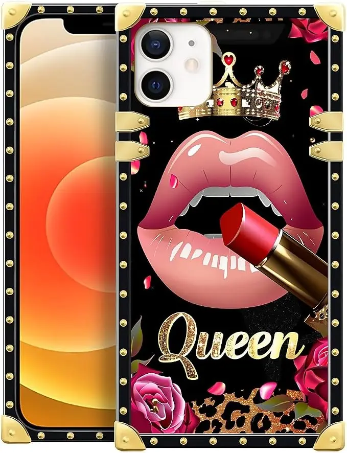 Compatible with iPhone 11 Case, Glitter Red Rose Queen Leopard Lipstick Luxury