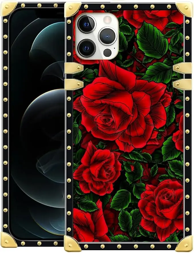 Compatible with iPhone 11 Pro Max Case, Vector Red Rose Green Leaf Luxury